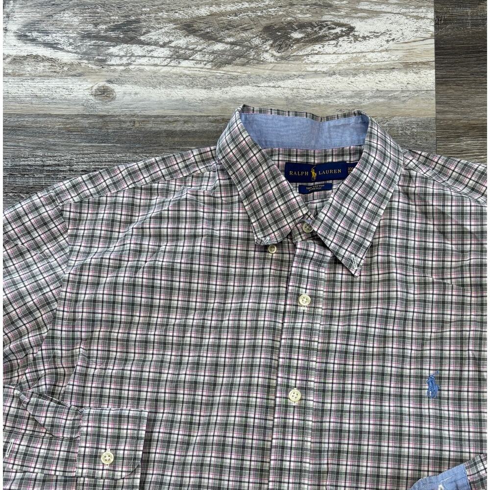 Ralph‎ Lauren Gray Tartan Plaid Mens 2XL Stretch Long Sleeve Button Down Shirt